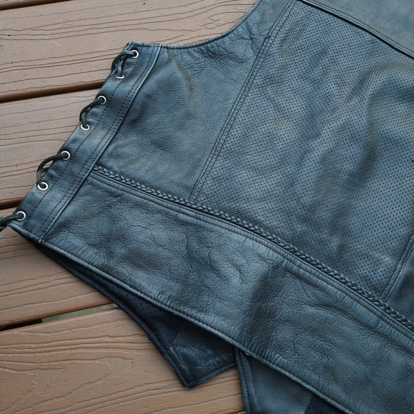 FOX CREEK LEATHER motorcycle vest lace up moto 50 (N6) - Picture 12 of 15